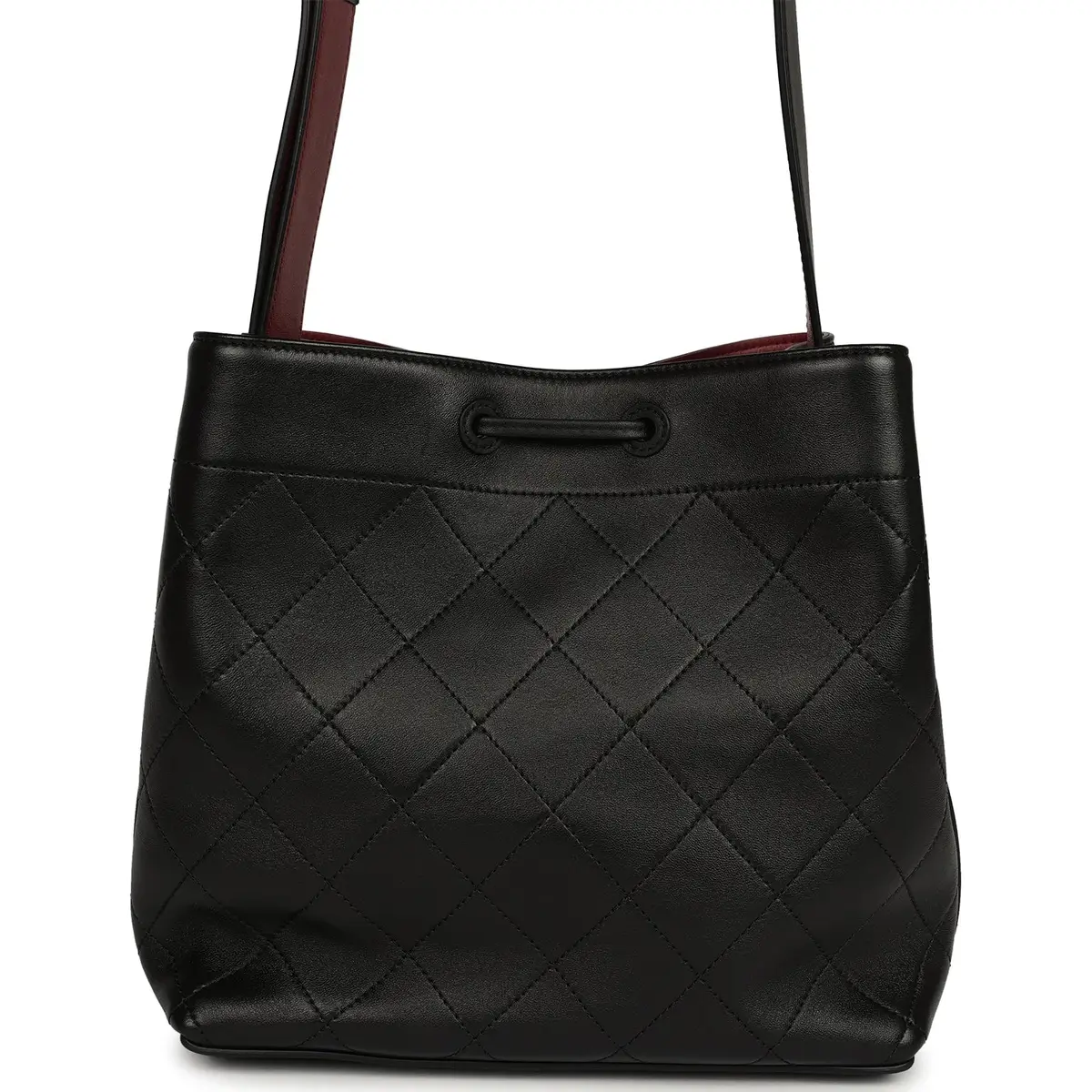 Chanel Chanel "CC Loop" Drawstring Bucket Bag with Leather Strap Black, Burgundy Calfskin Gold Hardware | Thumbnail 4 Chanel Chanel "CC Loop" Drawstring Bucket Bag with Leather Strap Black, Burgundy Calfskin Gold Hardware | Thumbnail 4