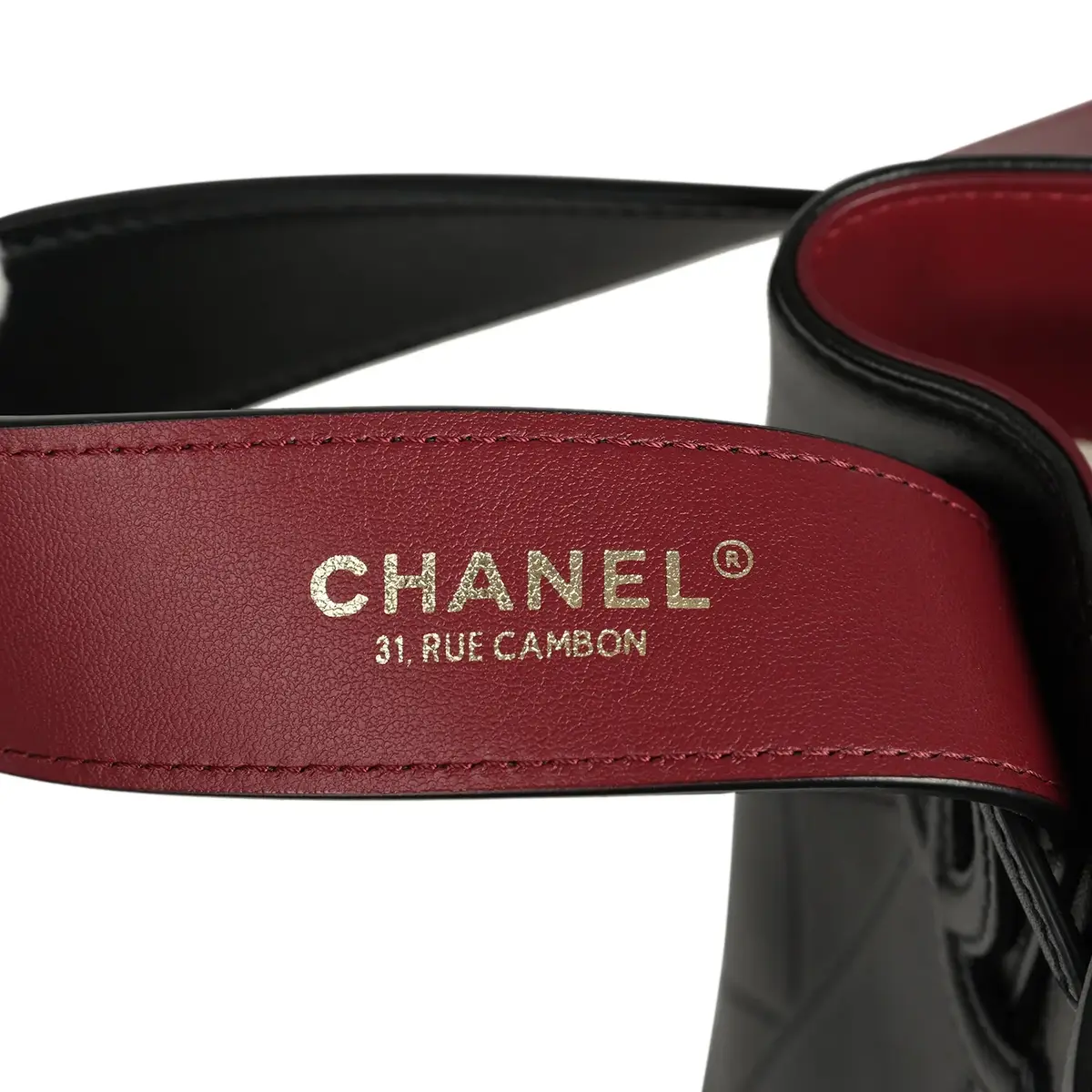 Chanel Chanel "CC Loop" Drawstring Bucket Bag with Leather Strap Black, Burgundy Calfskin Gold Hardware | Thumbnail 8 Chanel Chanel "CC Loop" Drawstring Bucket Bag with Leather Strap Black, Burgundy Calfskin Gold Hardware | Thumbnail 8