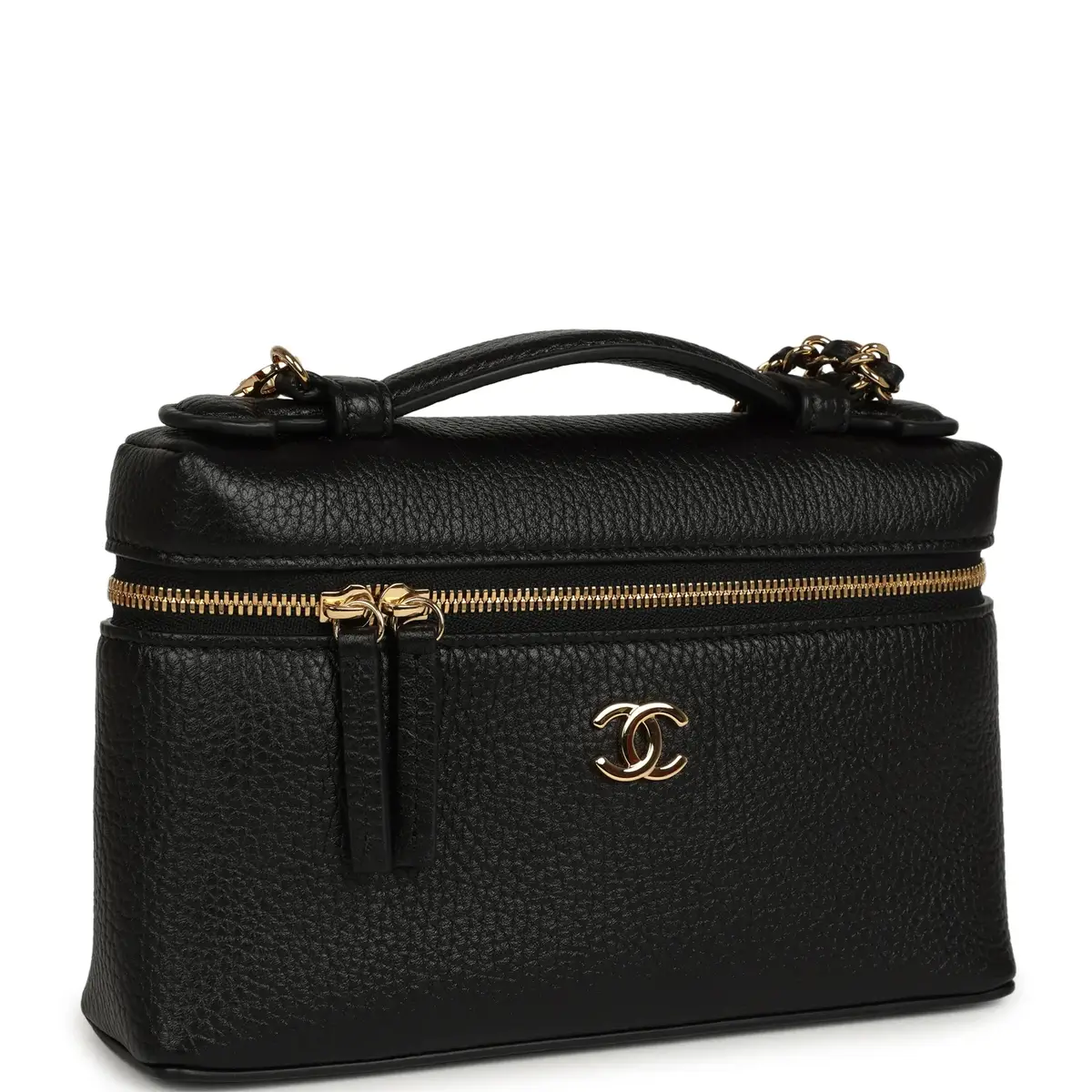 Chanel Chanel "Supple" Top Handle Long Vanity Case with Chain Black Grained Calfskin Gold Hardware | Thumbnail 2 Chanel Chanel "Supple" Top Handle Long Vanity Case with Chain Black Grained Calfskin Gold Hardware | Thumbnail 2