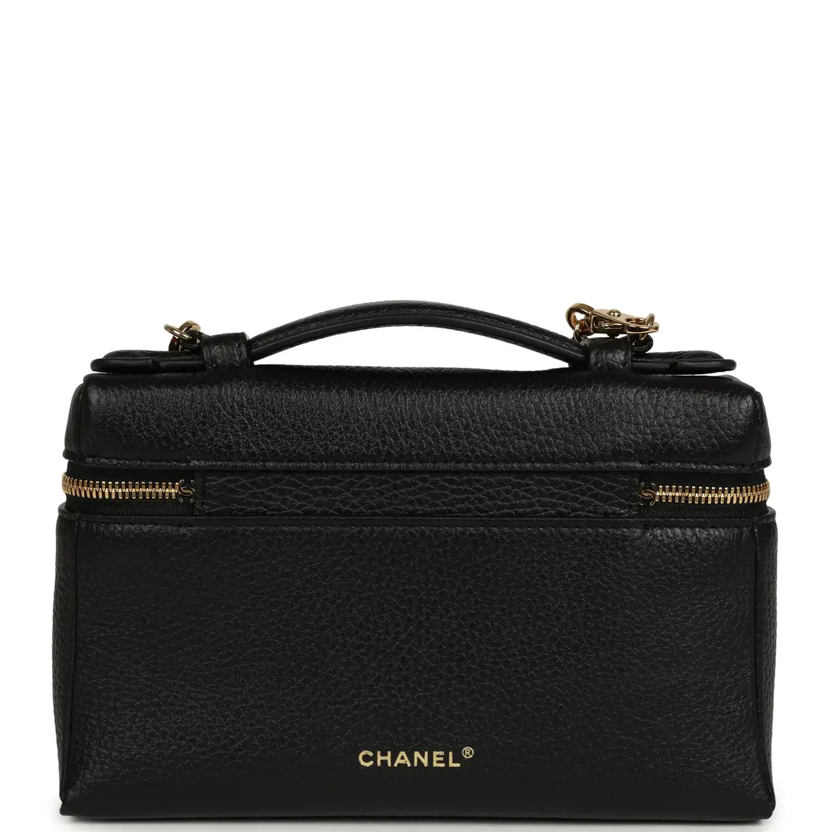 Chanel Chanel "Supple" Top Handle Long Vanity Case with Chain Black Grained Calfskin Gold Hardware | Thumbnail 4 Chanel Chanel "Supple" Top Handle Long Vanity Case with Chain Black Grained Calfskin Gold Hardware | Thumbnail 4