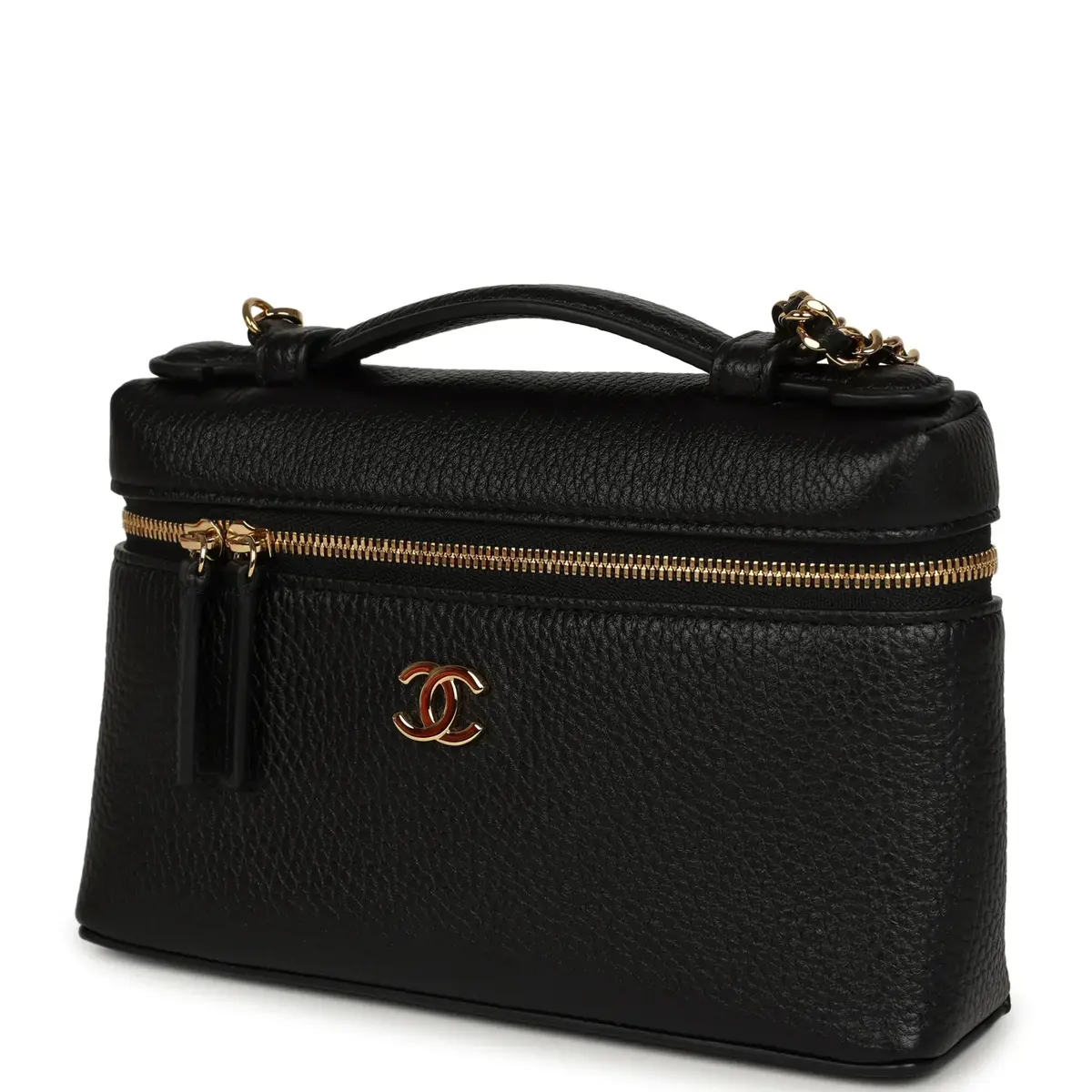 Chanel Chanel "Supple" Top Handle Long Vanity Case with Chain Black Grained Calfskin Gold Hardware | Thumbnail 5 Chanel Chanel "Supple" Top Handle Long Vanity Case with Chain Black Grained Calfskin Gold Hardware | Thumbnail 5