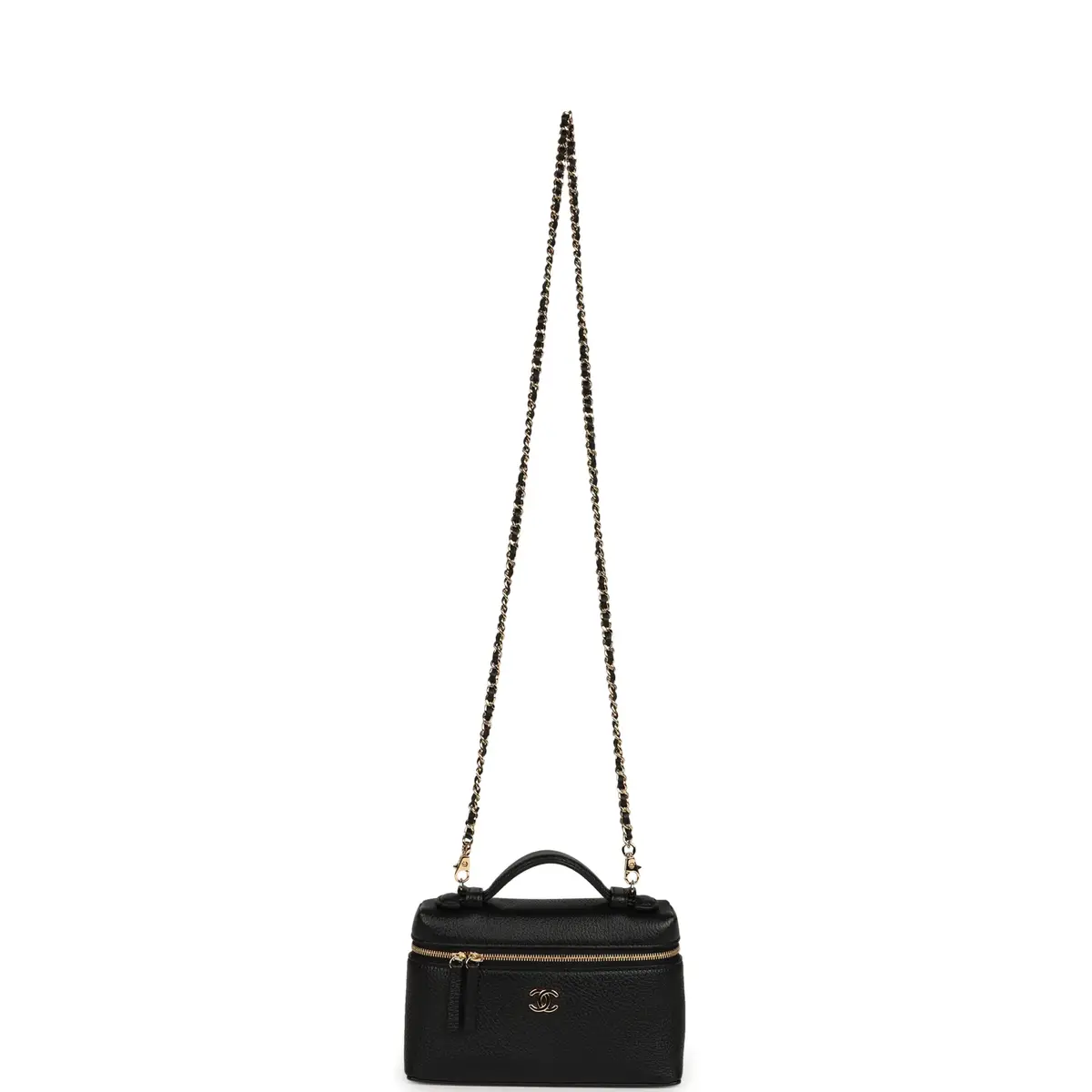 Chanel Chanel "Supple" Top Handle Long Vanity Case with Chain Black Grained Calfskin Gold Hardware | Thumbnail 7 Chanel Chanel "Supple" Top Handle Long Vanity Case with Chain Black Grained Calfskin Gold Hardware | Thumbnail 7