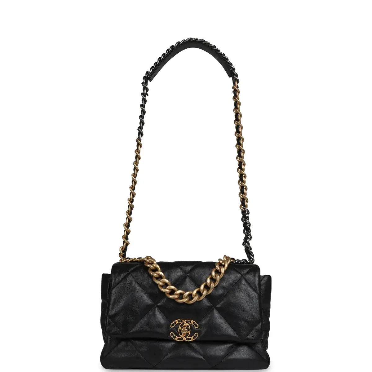 Chanel Chanel Large 19 Flap Bag Black Shiny Lambskin Mixed Metal Hardware | Thumbnail 7