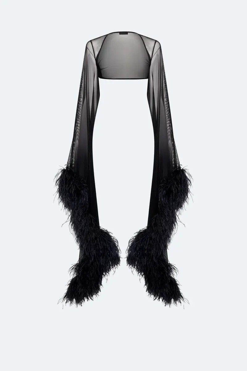 Lapointe Mesh Shrug With Feathers | Thumbnail 3 Lapointe Mesh Shrug With Feathers | Thumbnail 3