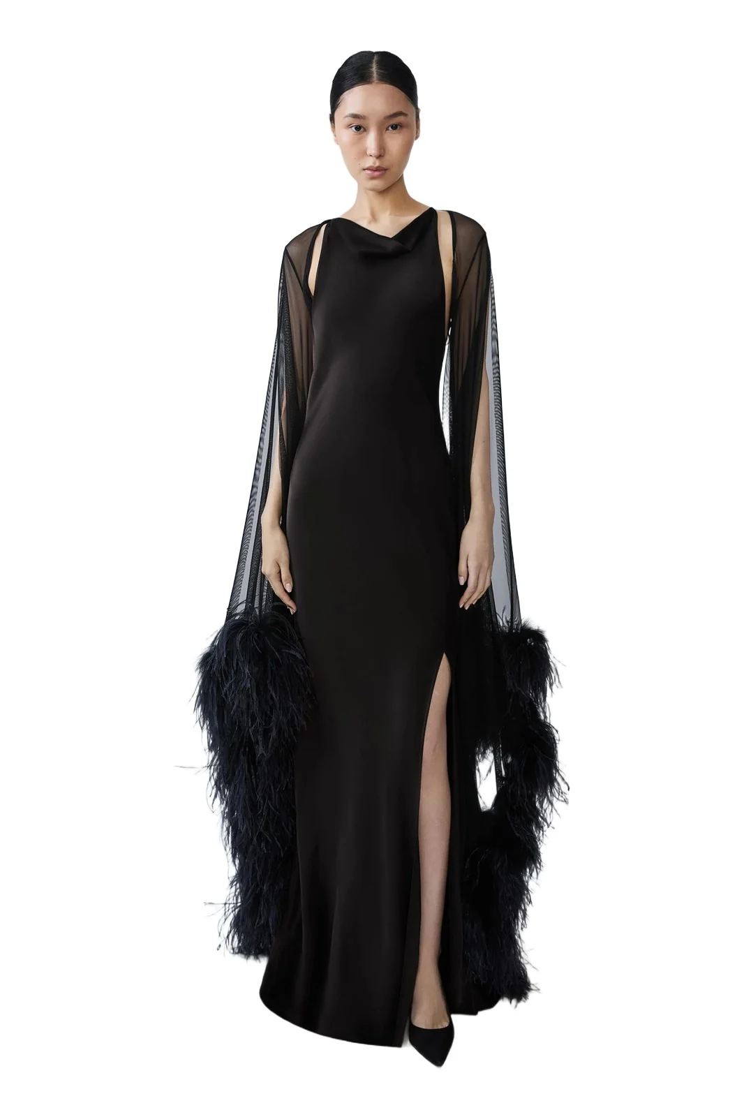 Mesh Shrug With Feathers