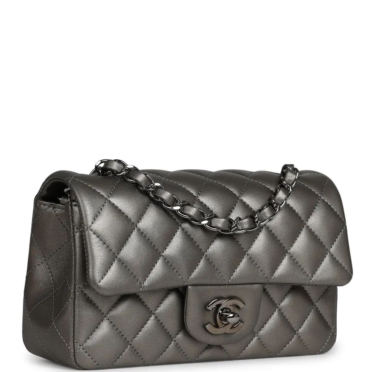 Chanel Chanel Mini Classic Rectangular Flap Bag Dark Silver Lambskin Ruthenium Hardware | Thumbnail 2 Chanel Chanel Mini Classic Rectangular Flap Bag Dark Silver Lambskin Ruthenium Hardware | Thumbnail 2