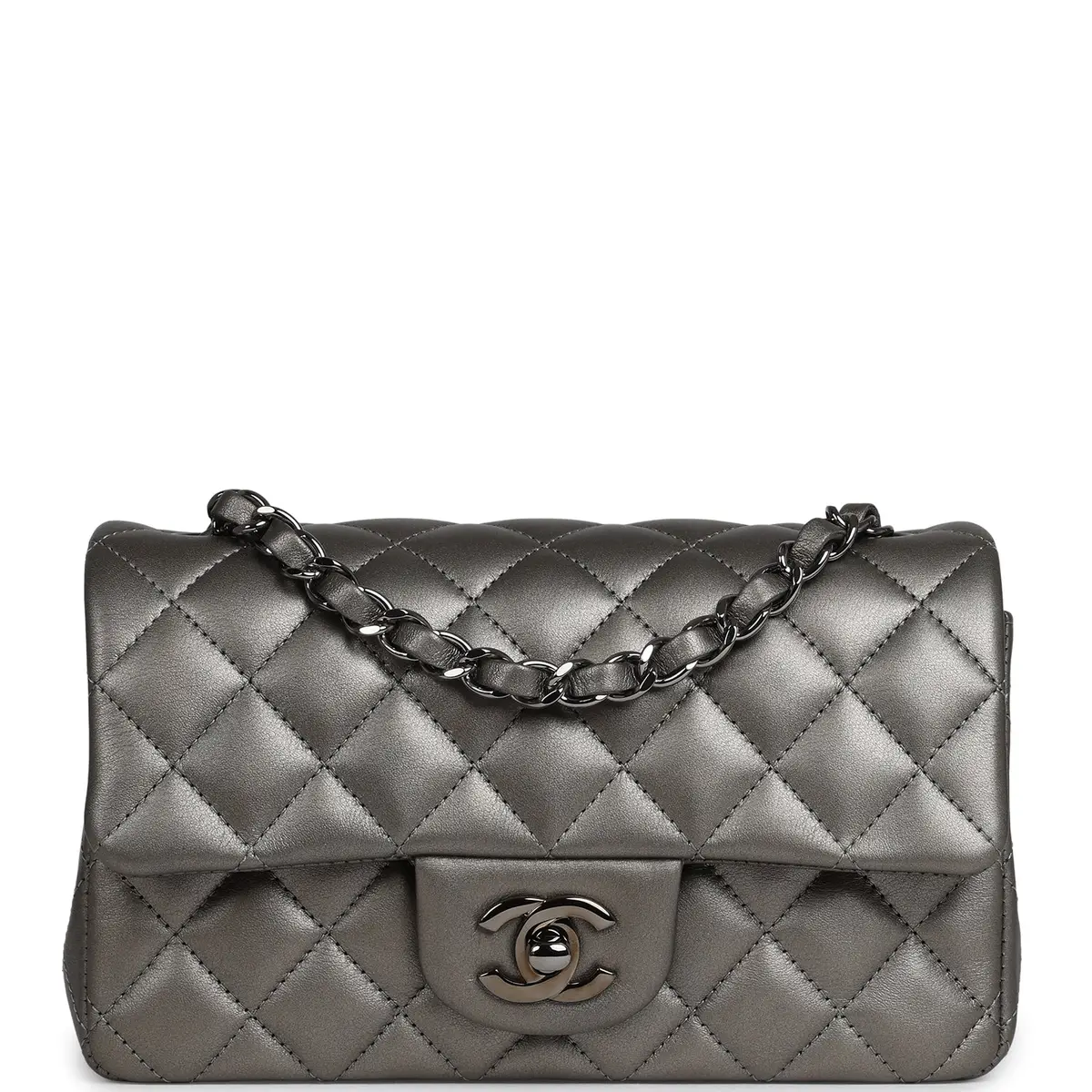 Chanel Chanel Mini Classic Rectangular Flap Bag Dark Silver Lambskin Ruthenium Hardware | Image 1 Chanel Chanel Mini Classic Rectangular Flap Bag Dark Silver Lambskin Ruthenium Hardware | Image 1