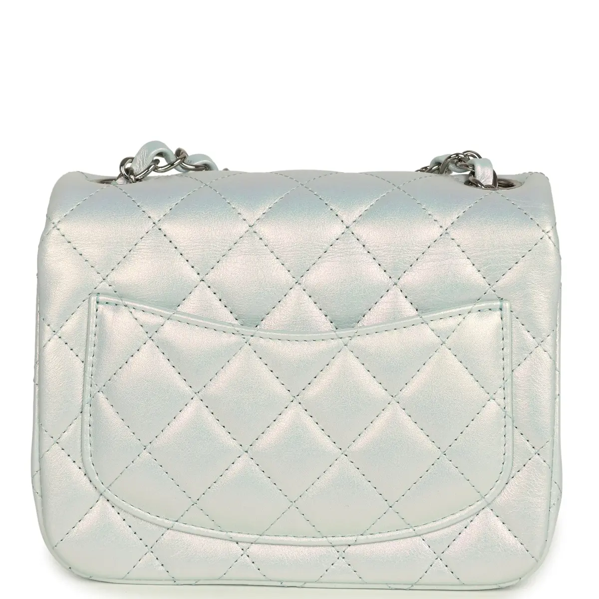 Chanel Chanel Mini Classic Square Flap Bag Light Blue Iridescent Calfskin Silver Hardware | Thumbnail 4 Chanel Chanel Mini Classic Square Flap Bag Light Blue Iridescent Calfskin Silver Hardware | Thumbnail 4