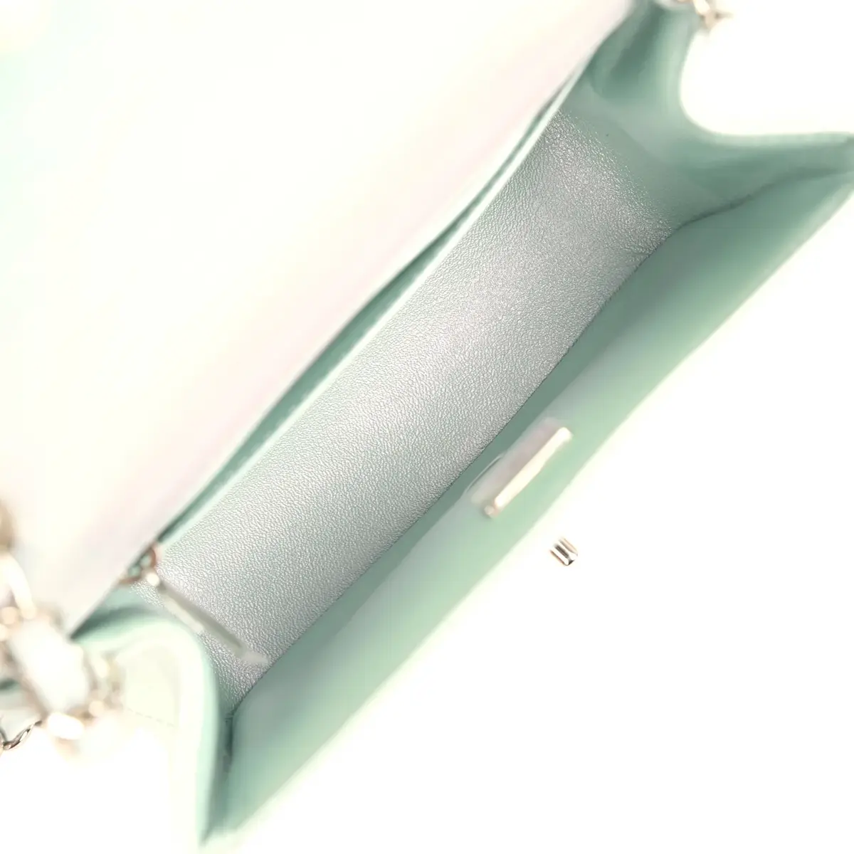 Chanel Chanel Mini Classic Square Flap Bag Light Blue Iridescent Calfskin Silver Hardware | Thumbnail 8 Chanel Chanel Mini Classic Square Flap Bag Light Blue Iridescent Calfskin Silver Hardware | Thumbnail 8