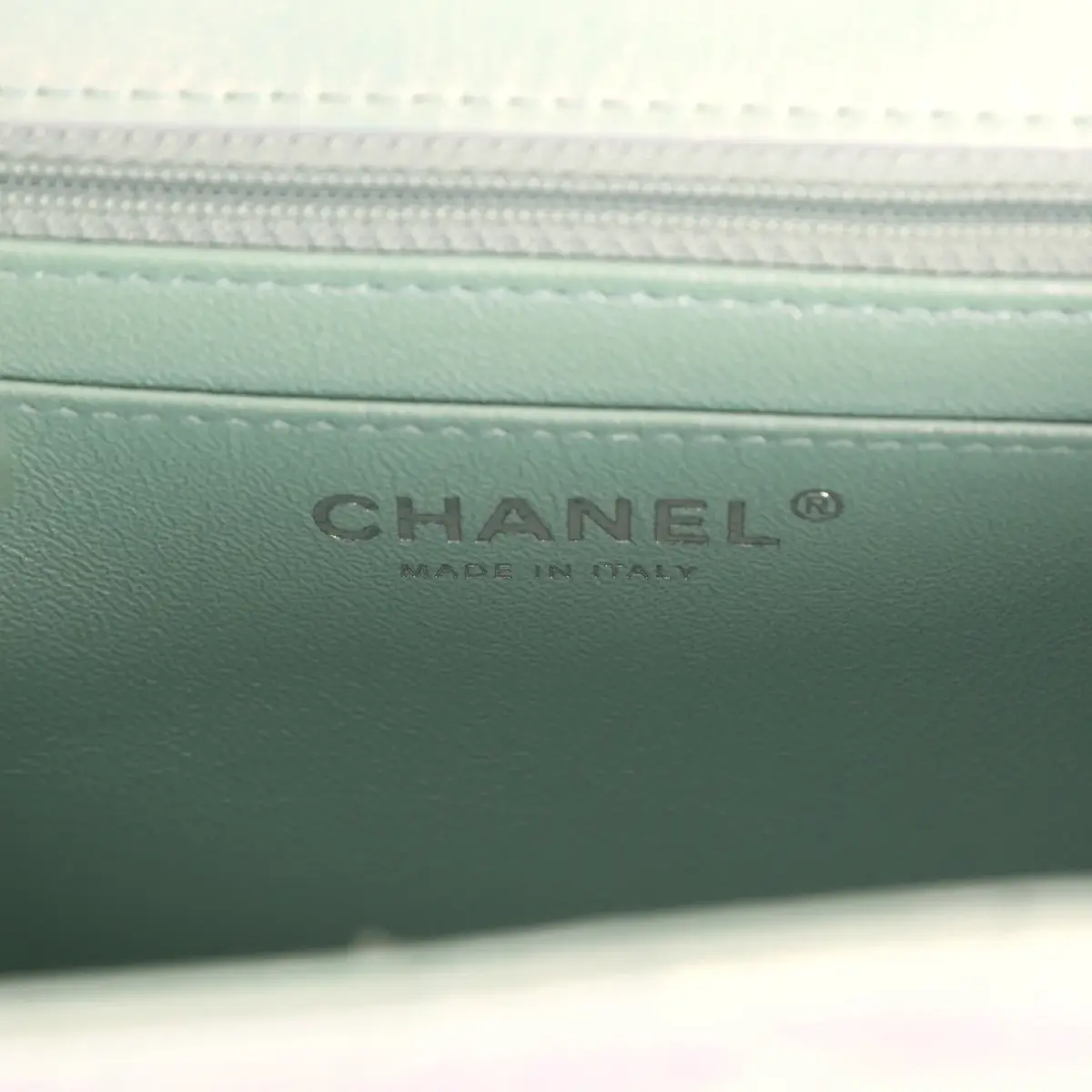 Chanel Chanel Mini Classic Square Flap Bag Light Blue Iridescent Calfskin Silver Hardware | Thumbnail 9 Chanel Chanel Mini Classic Square Flap Bag Light Blue Iridescent Calfskin Silver Hardware | Thumbnail 9