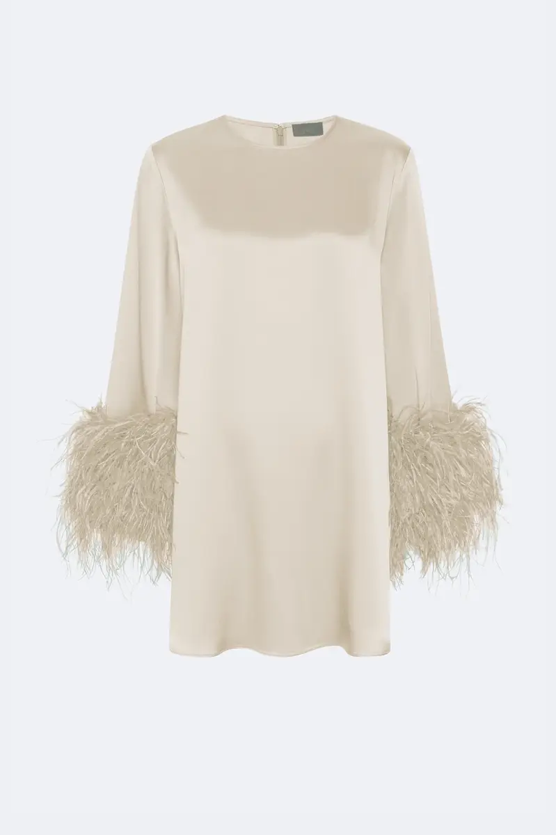 Lapointe Satin Dress With Feathers | Thumbnail 4 Lapointe Satin Dress With Feathers | Thumbnail 4