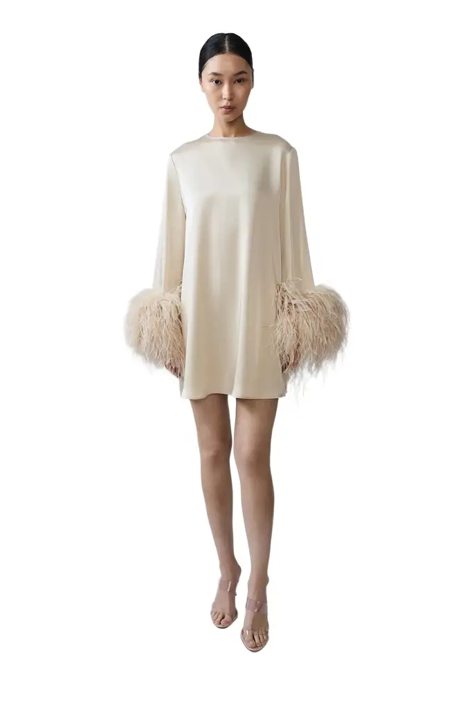 Lapointe Satin Dress With Feathers | Image 1 Lapointe Satin Dress With Feathers | Image 1