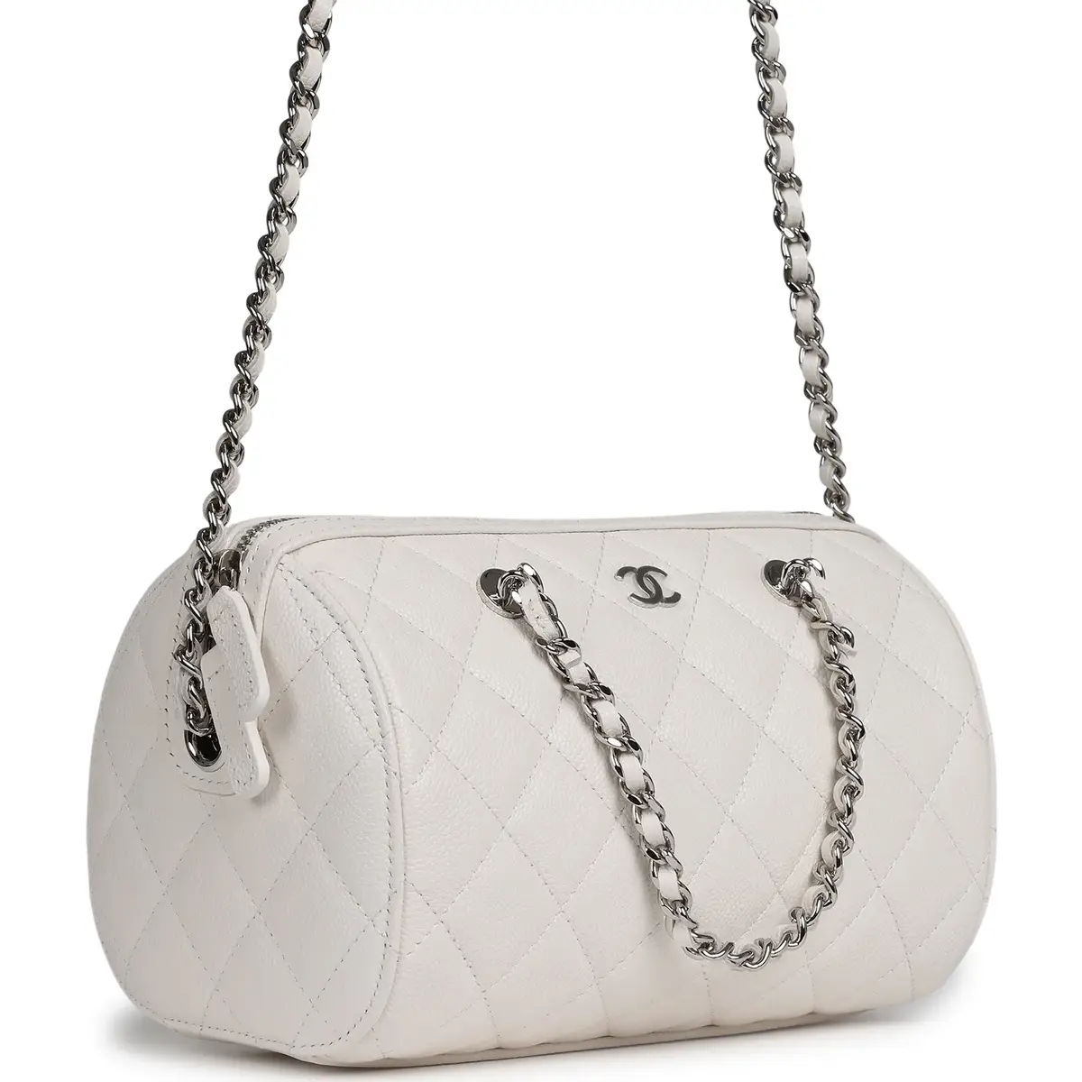 Chanel Chanel Mini Timeless Classic Barrel Bag with Chain White Shiny Caviar Silver Hardware | Thumbnail 2 Chanel Chanel Mini Timeless Classic Barrel Bag with Chain White Shiny Caviar Silver Hardware | Thumbnail 2
