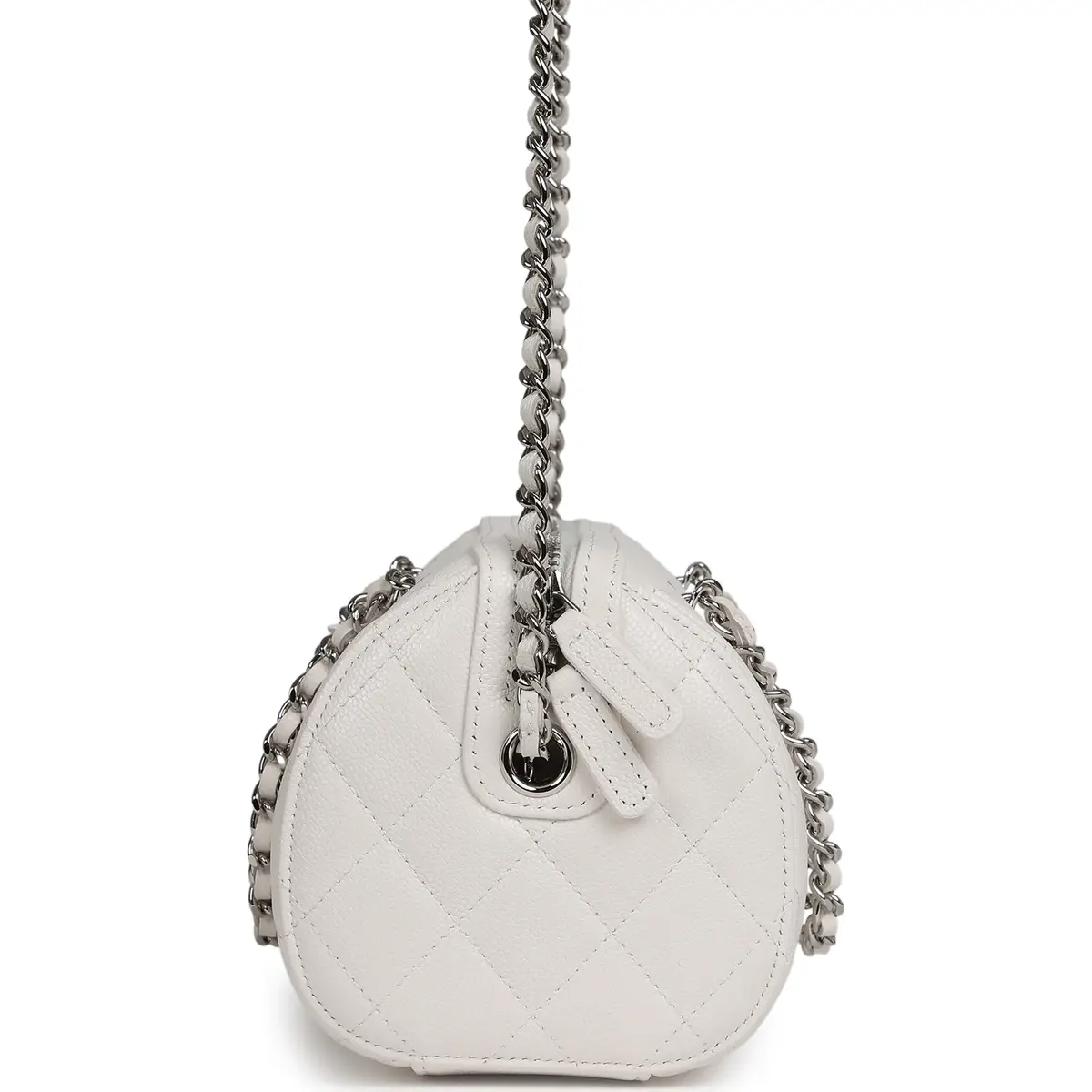 Chanel Chanel Mini Timeless Classic Barrel Bag with Chain White Shiny Caviar Silver Hardware | Thumbnail 3 Chanel Chanel Mini Timeless Classic Barrel Bag with Chain White Shiny Caviar Silver Hardware | Thumbnail 3
