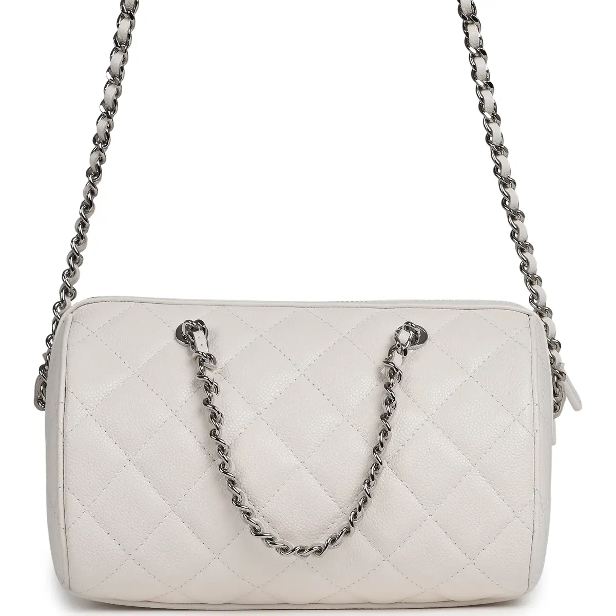 Chanel Chanel Mini Timeless Classic Barrel Bag with Chain White Shiny Caviar Silver Hardware | Thumbnail 4 Chanel Chanel Mini Timeless Classic Barrel Bag with Chain White Shiny Caviar Silver Hardware | Thumbnail 4