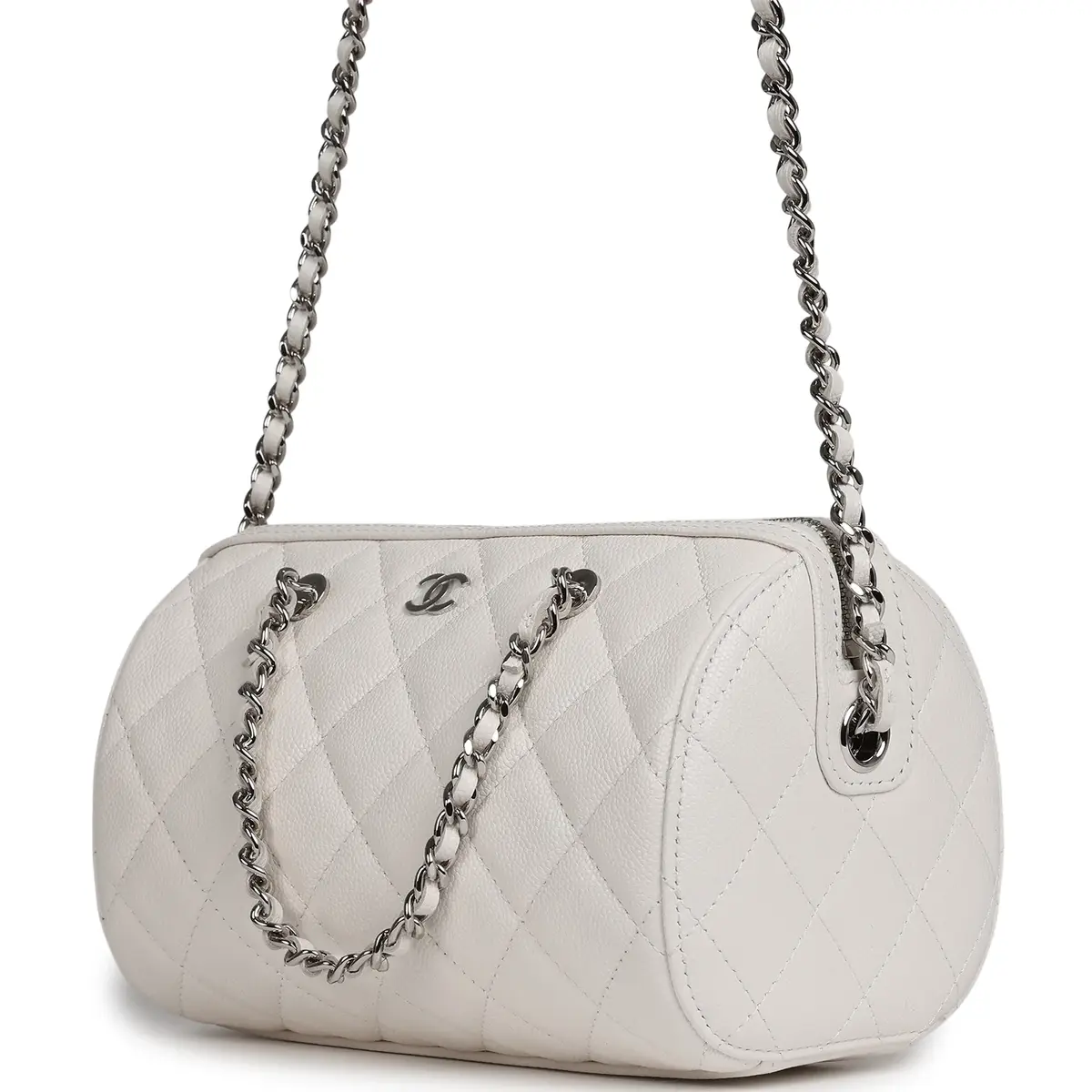 Chanel Chanel Mini Timeless Classic Barrel Bag with Chain White Shiny Caviar Silver Hardware | Thumbnail 5 Chanel Chanel Mini Timeless Classic Barrel Bag with Chain White Shiny Caviar Silver Hardware | Thumbnail 5