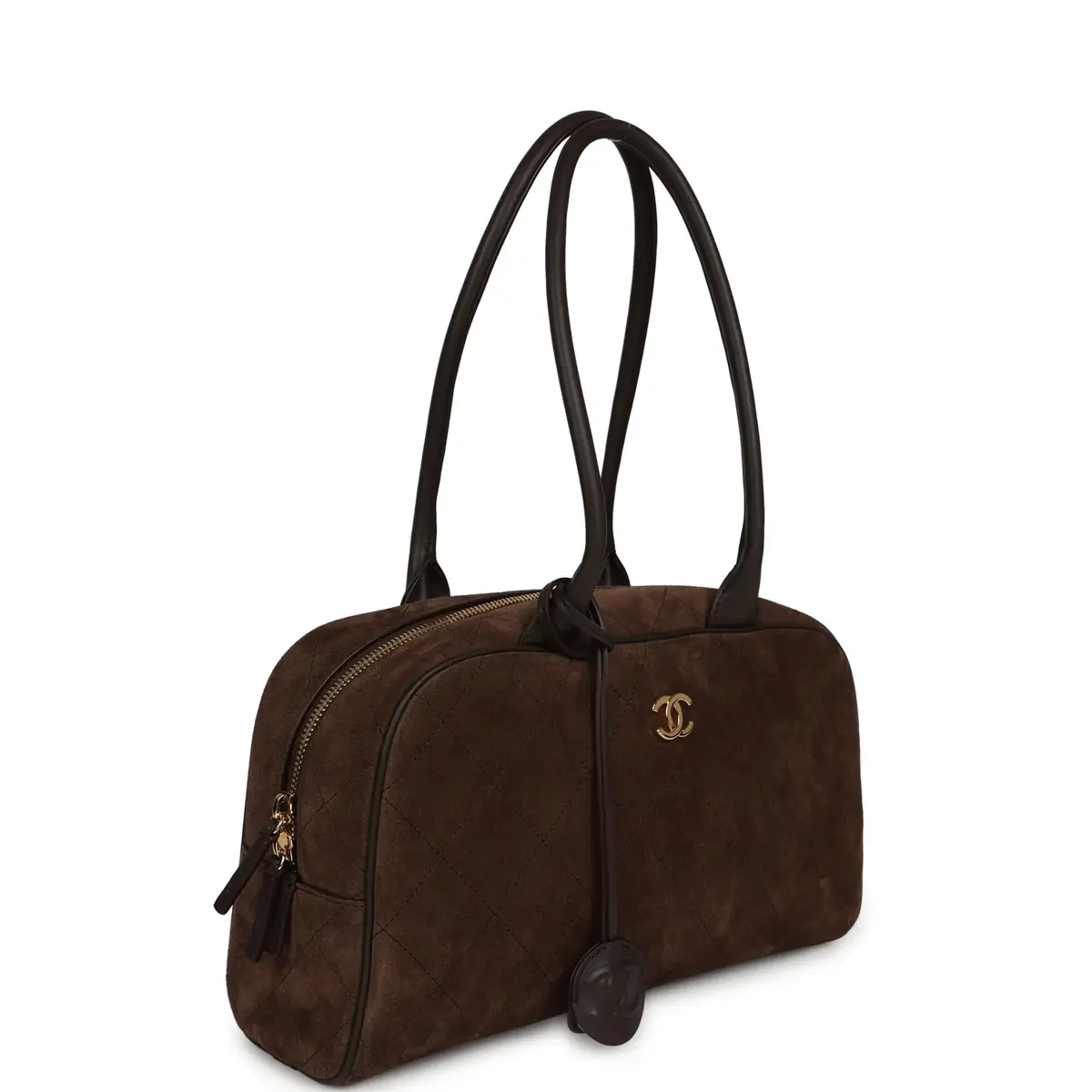 Chanel Chanel Small "Perfect Bowling" Bag Dark Brown Suede Gold Hardware | Thumbnail 2