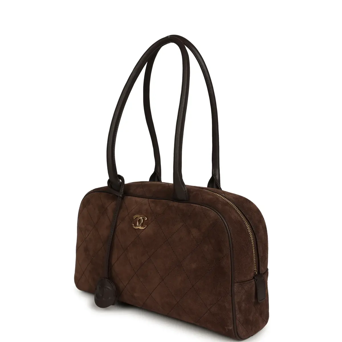 Chanel Chanel Small "Perfect Bowling" Bag Dark Brown Suede Gold Hardware | Thumbnail 5