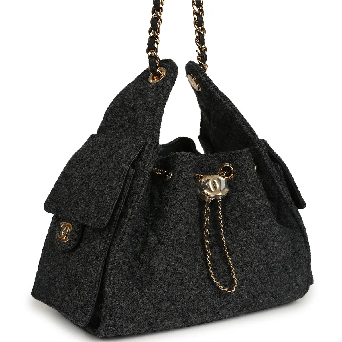 Chanel Chanel Small 25 Hobo Bag Dark Grey Wool Felt Gold Hardware | Thumbnail 2 Chanel Chanel Small 25 Hobo Bag Dark Grey Wool Felt Gold Hardware | Thumbnail 2