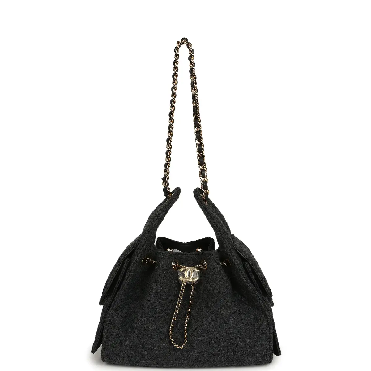 Chanel Chanel Small 25 Hobo Bag Dark Grey Wool Felt Gold Hardware | Thumbnail 6 Chanel Chanel Small 25 Hobo Bag Dark Grey Wool Felt Gold Hardware | Thumbnail 6