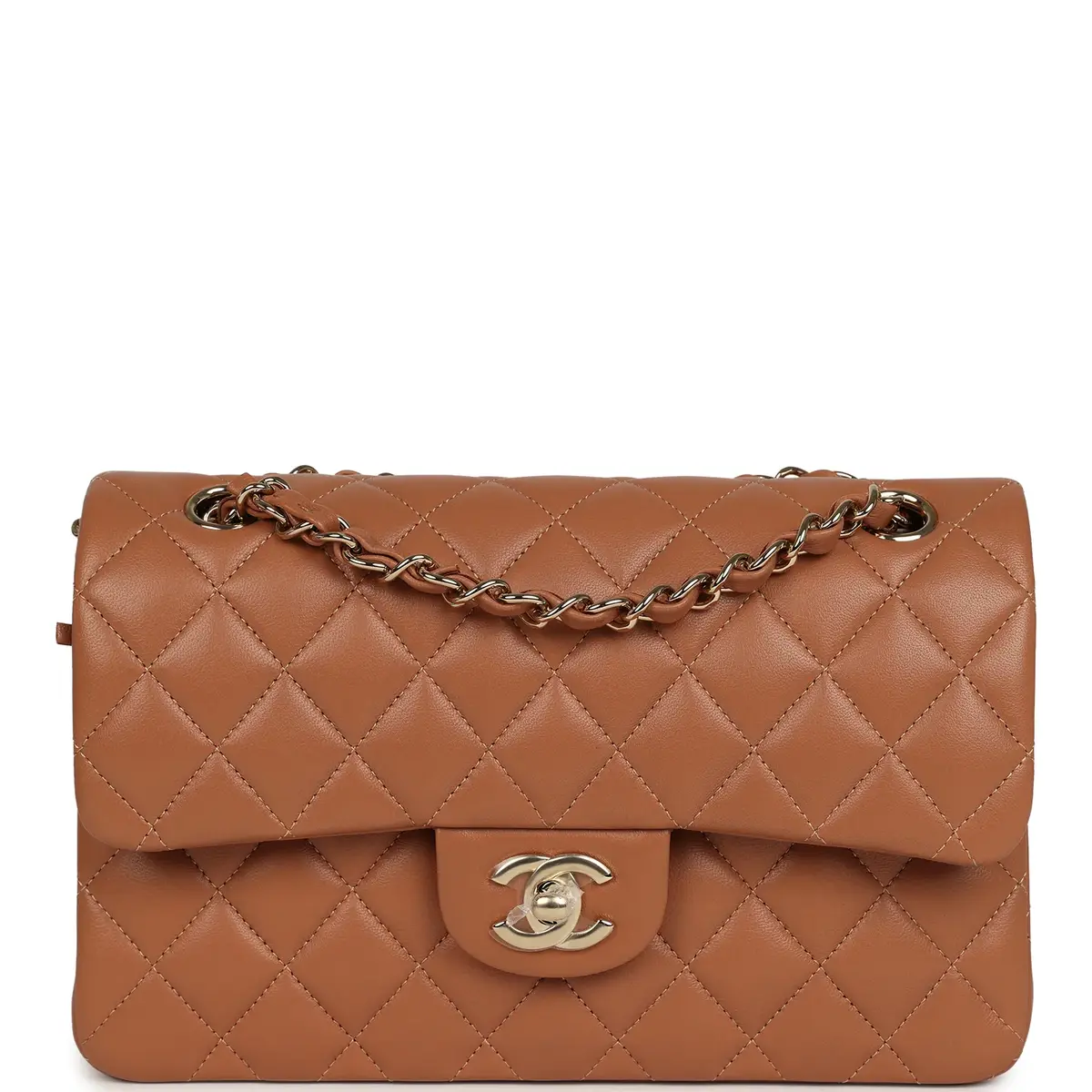Chanel Chanel Small Classic Double Flap Bag Caramel Lambskin Light Gold Hardware | Image 1 Chanel Chanel Small Classic Double Flap Bag Caramel Lambskin Light Gold Hardware | Image 1
