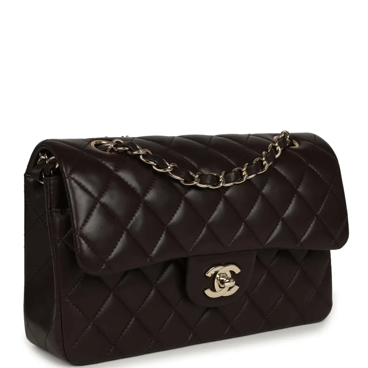 Chanel Chanel Small Classic Double Flap Bag Dark Brown Lambskin Light Gold Hardware | Thumbnail 2