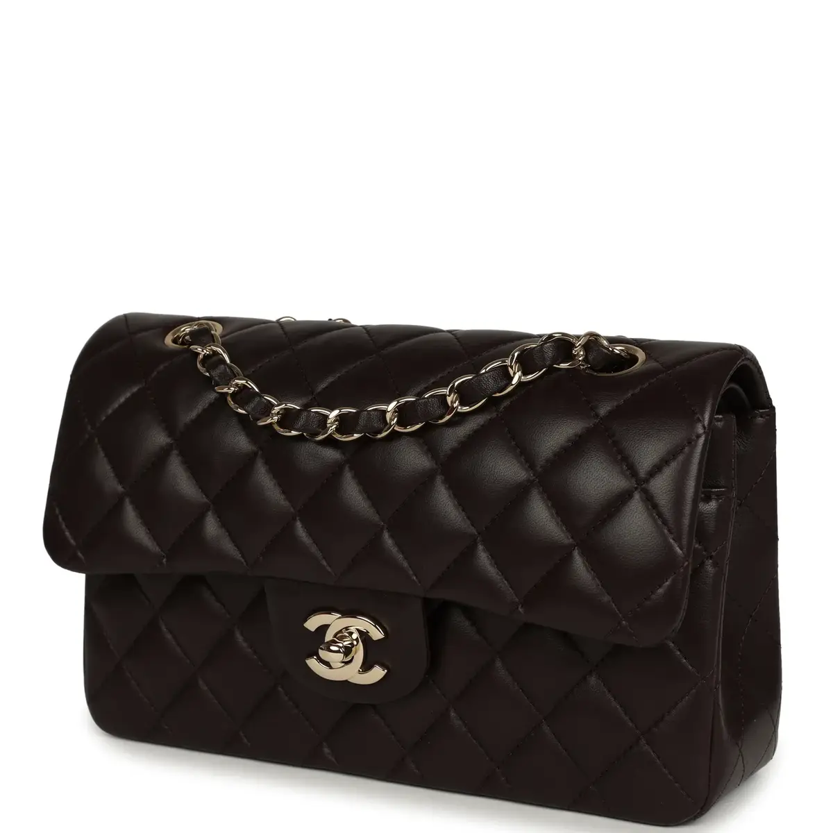 Chanel Chanel Small Classic Double Flap Bag Dark Brown Lambskin Light Gold Hardware | Thumbnail 5