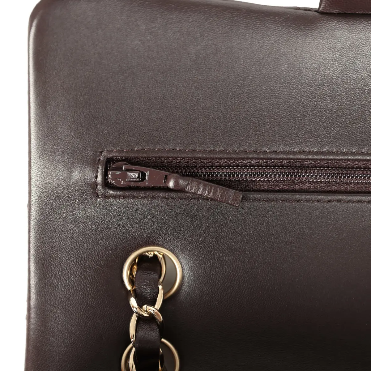 Chanel Chanel Small Classic Double Flap Bag Dark Brown Lambskin Light Gold Hardware | Thumbnail 8