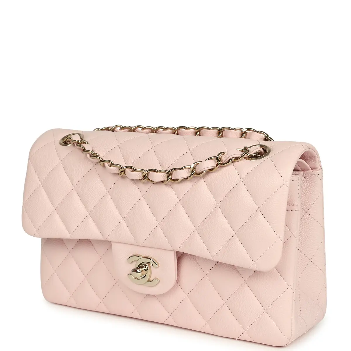 Chanel Chanel Small Classic Double Flap Bag Light Pink Shiny Caviar Light Gold Hardware | Thumbnail 5 Chanel Chanel Small Classic Double Flap Bag Light Pink Shiny Caviar Light Gold Hardware | Thumbnail 5