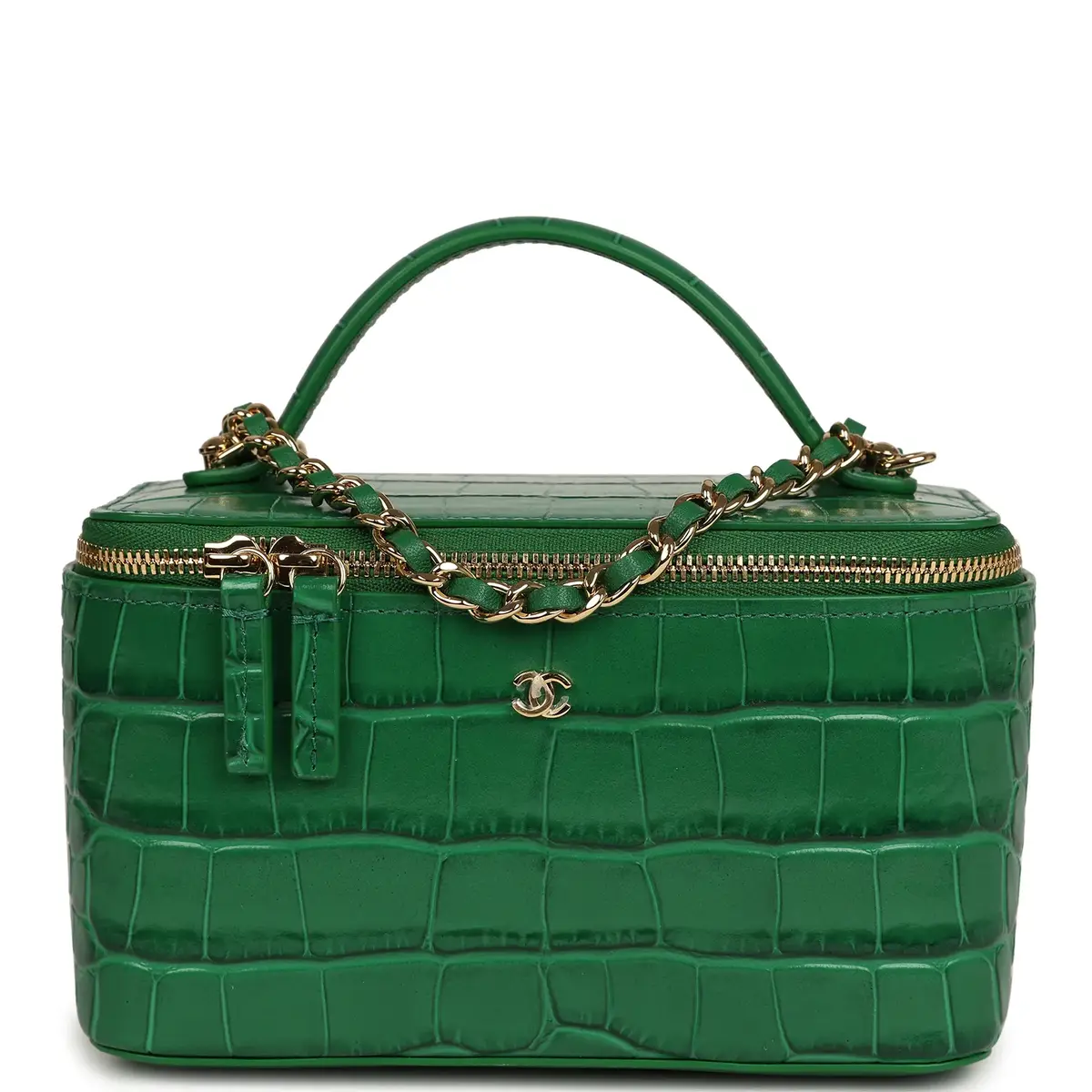Chanel Chanel Small Top Handle Vanity Case Green Croc Embossed Calfskin Gold Hardware | Image 1 Chanel Chanel Small Top Handle Vanity Case Green Croc Embossed Calfskin Gold Hardware | Image 1