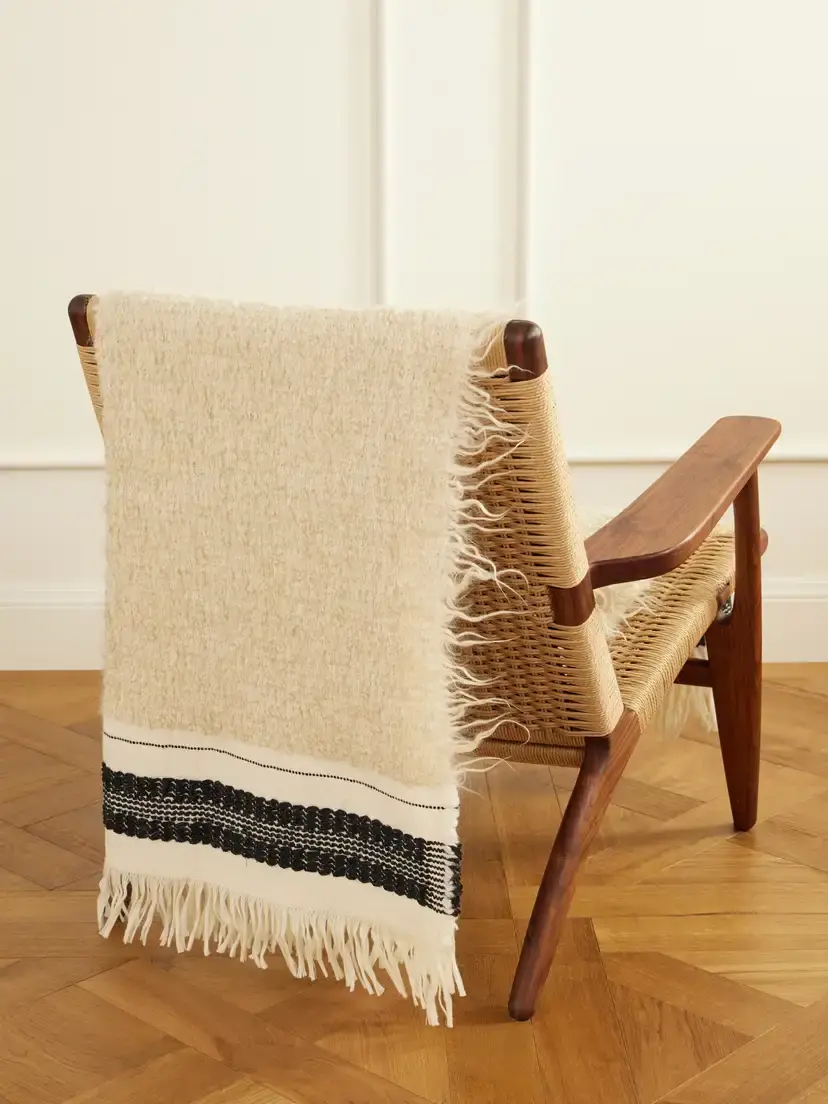 The House of Lyria Cicatrice Fringed Striped Mohair-blend Throw | Image 1 The House of Lyria Cicatrice Fringed Striped Mohair-blend Throw | Image 1