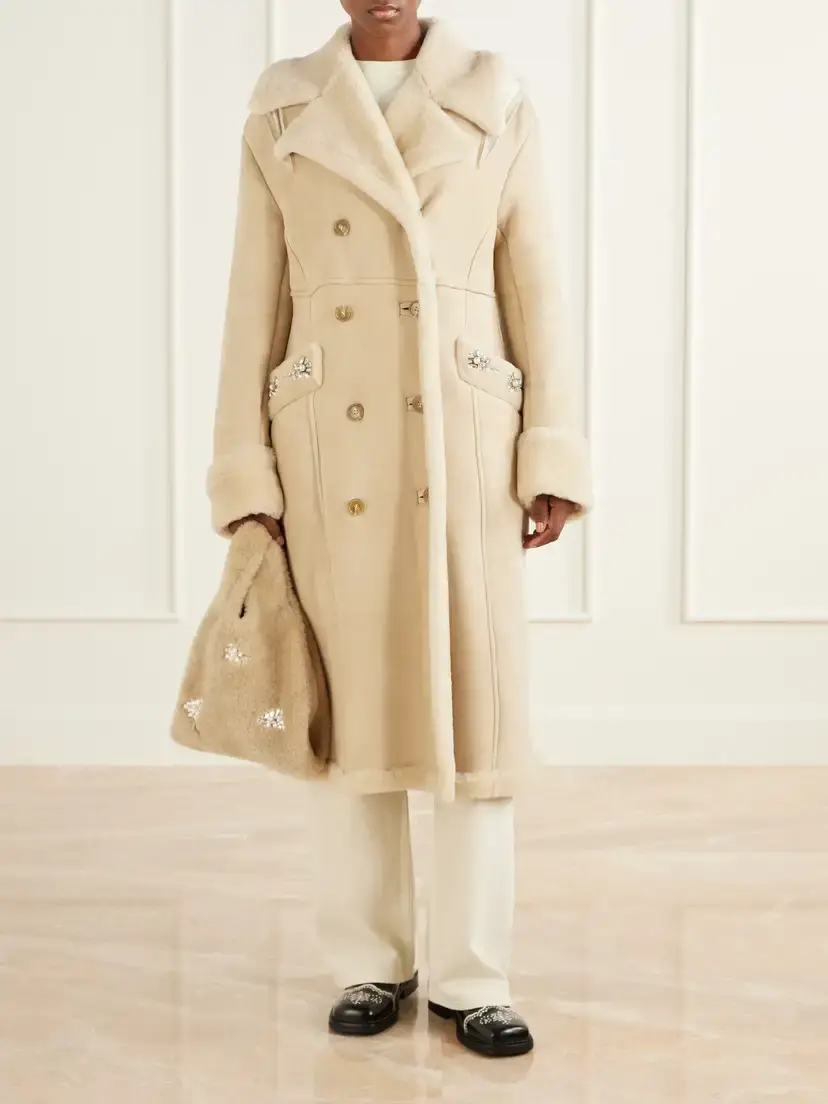 Simone Rocha Embellished Double-breasted Shearling Coat | Thumbnail 2 Simone Rocha Embellished Double-breasted Shearling Coat | Thumbnail 2