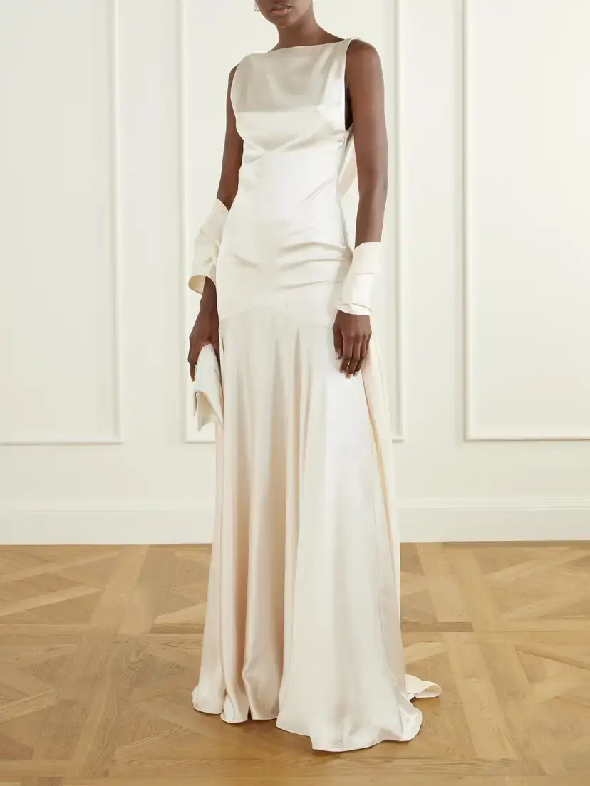 Ilkyaz Ozel Datura Draped Satin Gown | Thumbnail 2