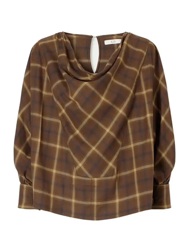Co Draped Checked Crepe Shirt | Image 1 Co Draped Checked Crepe Shirt | Image 1
