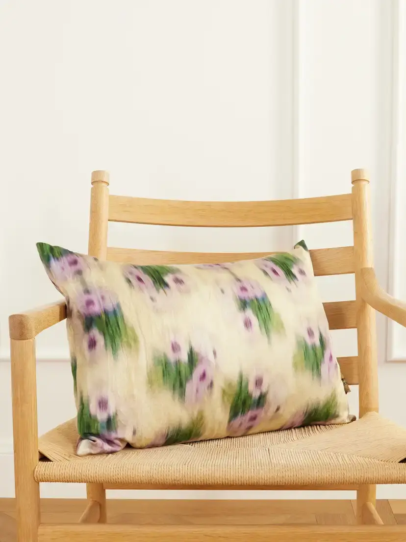 The House of Lyria Ottilia Floral-print Metallic Woven Cushion | Image 1 The House of Lyria Ottilia Floral-print Metallic Woven Cushion | Image 1