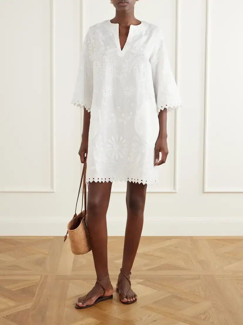 Eres Aigue-marine Embroidered Linen Kaftan | Thumbnail 2 Eres Aigue-marine Embroidered Linen Kaftan | Thumbnail 2