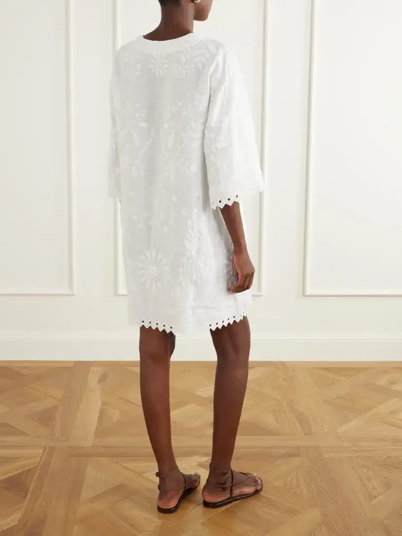 Eres Aigue-marine Embroidered Linen Kaftan | Thumbnail 3 Eres Aigue-marine Embroidered Linen Kaftan | Thumbnail 3