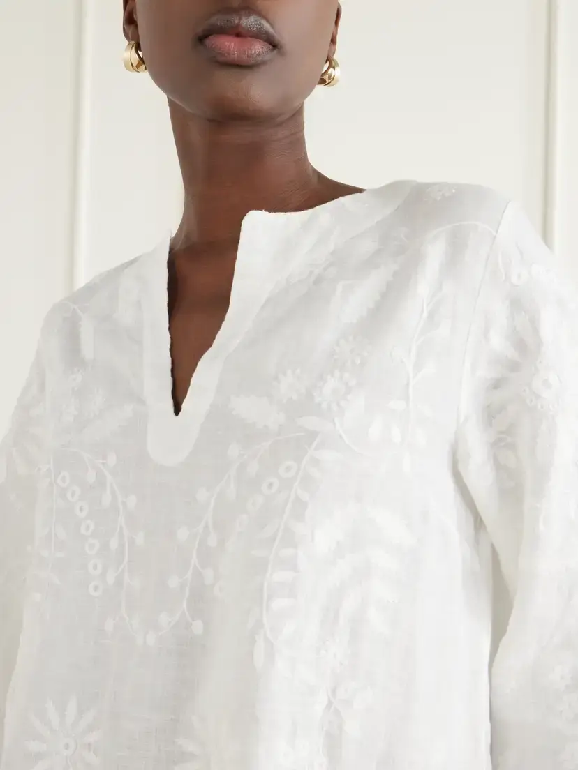 Eres Aigue-marine Embroidered Linen Kaftan | Thumbnail 4 Eres Aigue-marine Embroidered Linen Kaftan | Thumbnail 4