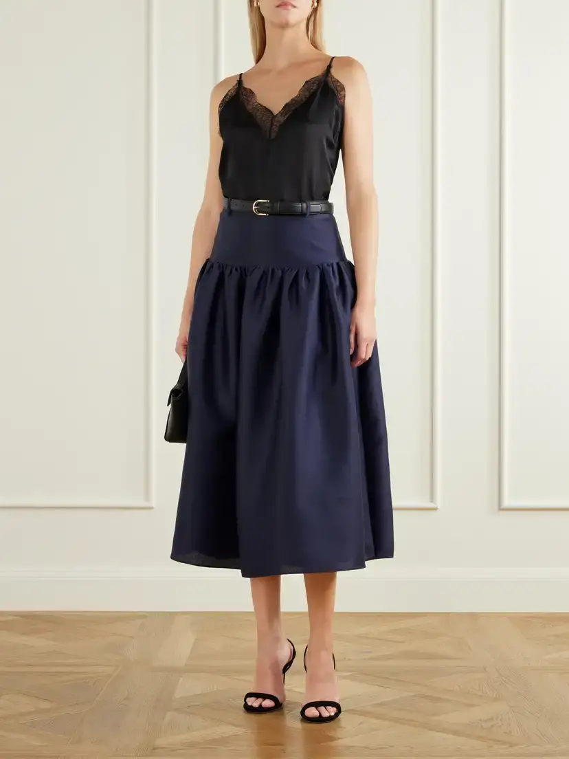 Self-Portrait Gathered Taffeta Midi Skirt | Thumbnail 2
