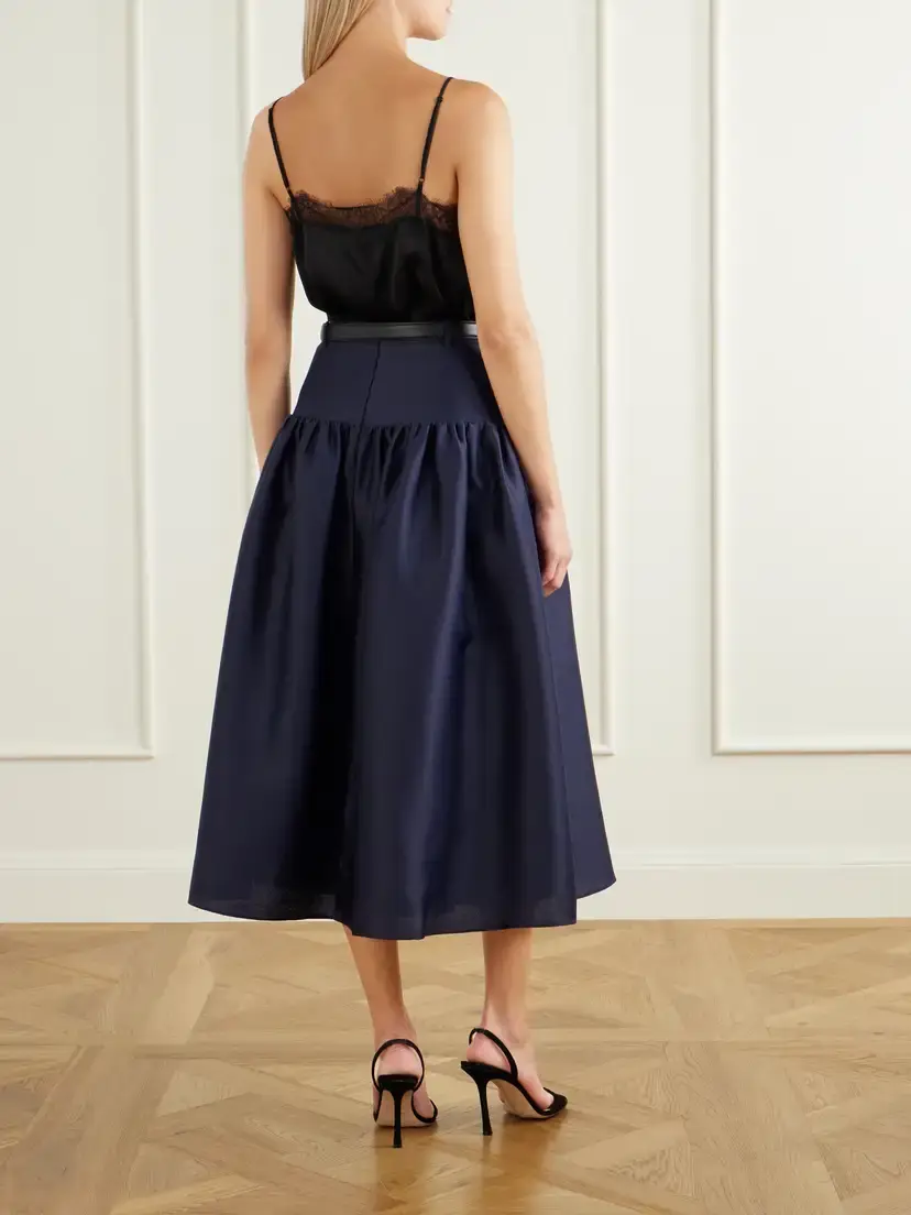 Self-Portrait Gathered Taffeta Midi Skirt | Thumbnail 3