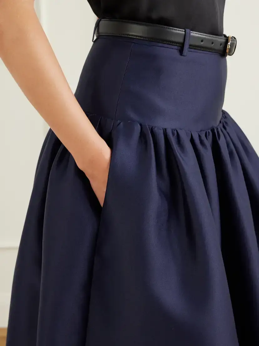 Self-Portrait Gathered Taffeta Midi Skirt | Thumbnail 4