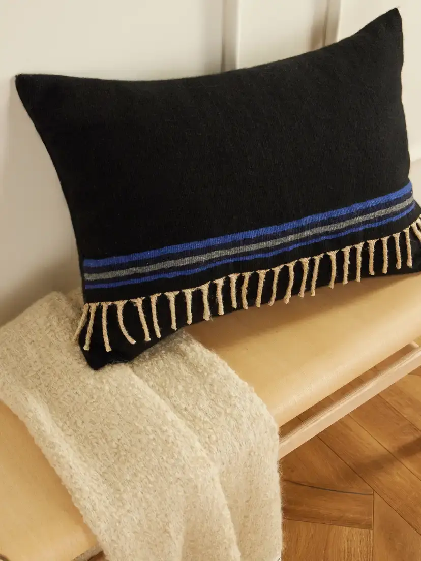 The House of Lyria Abisso Fringed Striped Cashmere, Silk And Wool-blend Cushion - Blue | Thumbnail 2 The House of Lyria Abisso Fringed Striped Cashmere, Silk And Wool-blend Cushion - Blue | Thumbnail 2