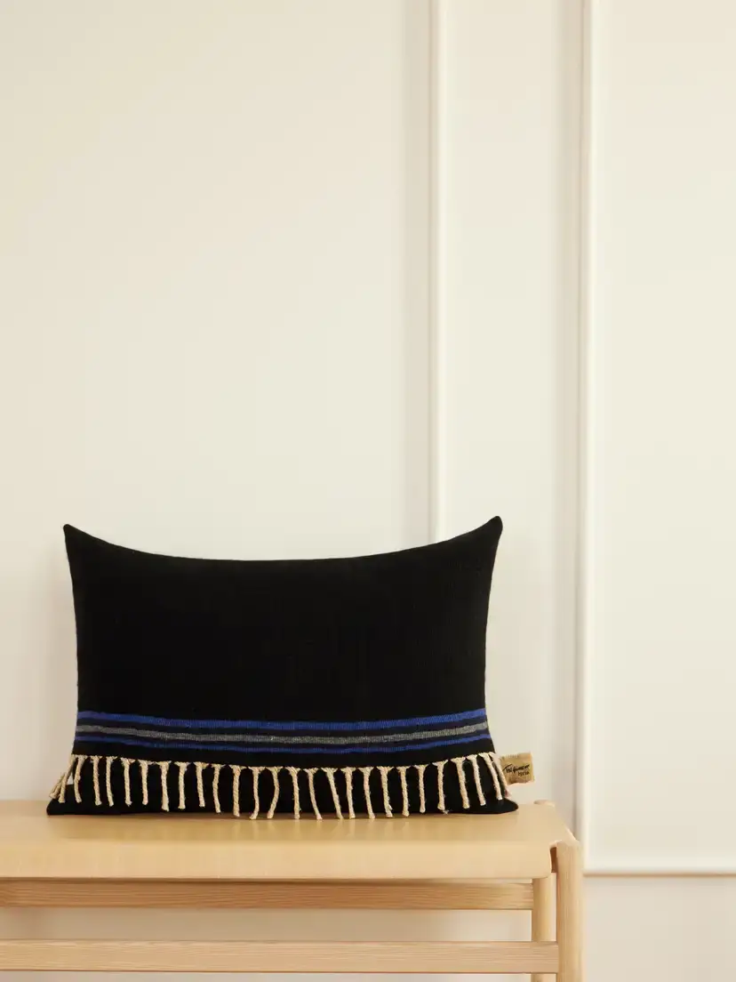 The House of Lyria Abisso Fringed Striped Cashmere, Silk And Wool-blend Cushion | Image 1 The House of Lyria Abisso Fringed Striped Cashmere, Silk And Wool-blend Cushion | Image 1