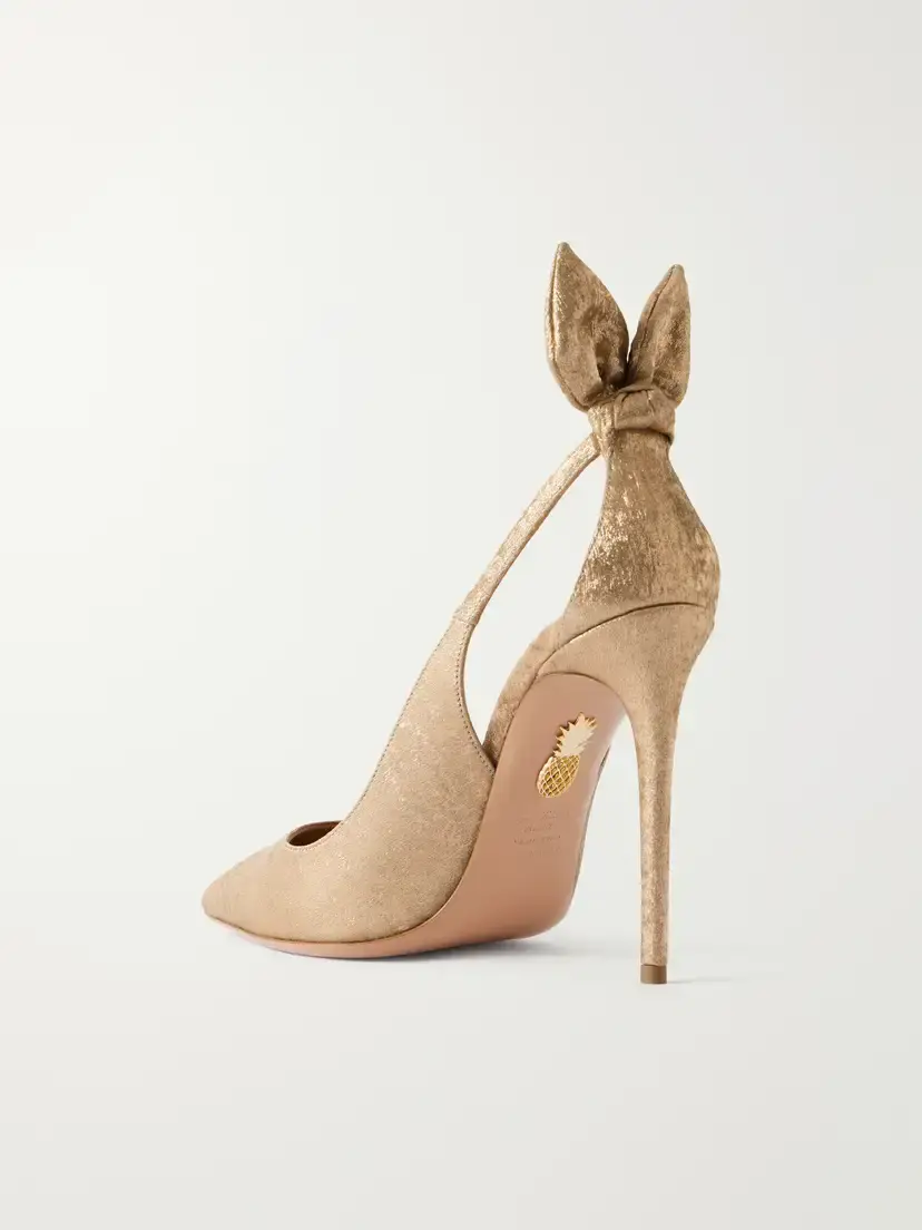 Aquazzura Bow Tie 105 Satin And Leather Pumps - Gold | Thumbnail 3 Aquazzura Bow Tie 105 Satin And Leather Pumps - Gold | Thumbnail 3