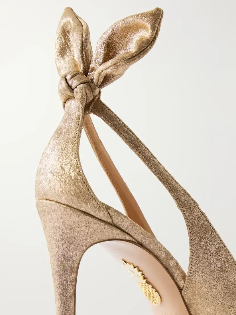 Aquazzura Bow Tie 105 Satin And Leather Pumps - Gold | Thumbnail 5 Aquazzura Bow Tie 105 Satin And Leather Pumps - Gold | Thumbnail 5