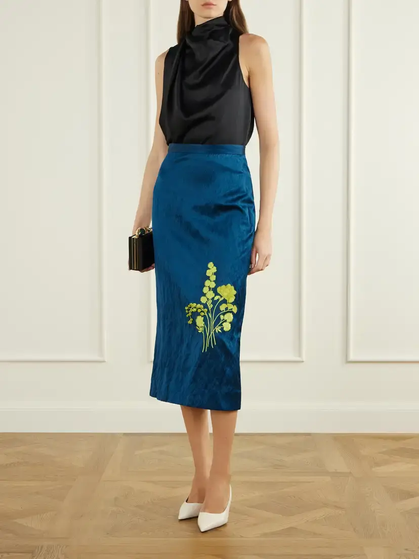 Erdem Floral-embroidered Metallic Satin Midi Skirt | Thumbnail 2