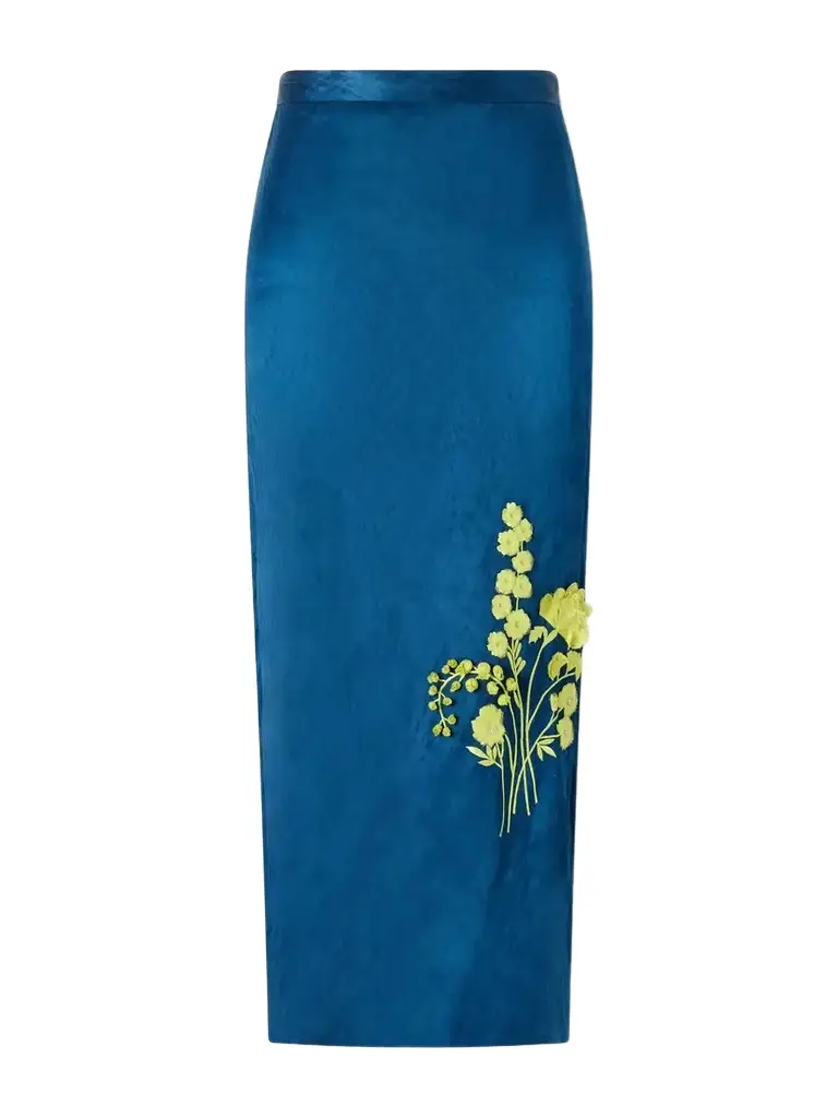 Erdem Floral-embroidered Metallic Satin Midi Skirt | Image 1 Erdem Floral-embroidered Metallic Satin Midi Skirt | Image 1