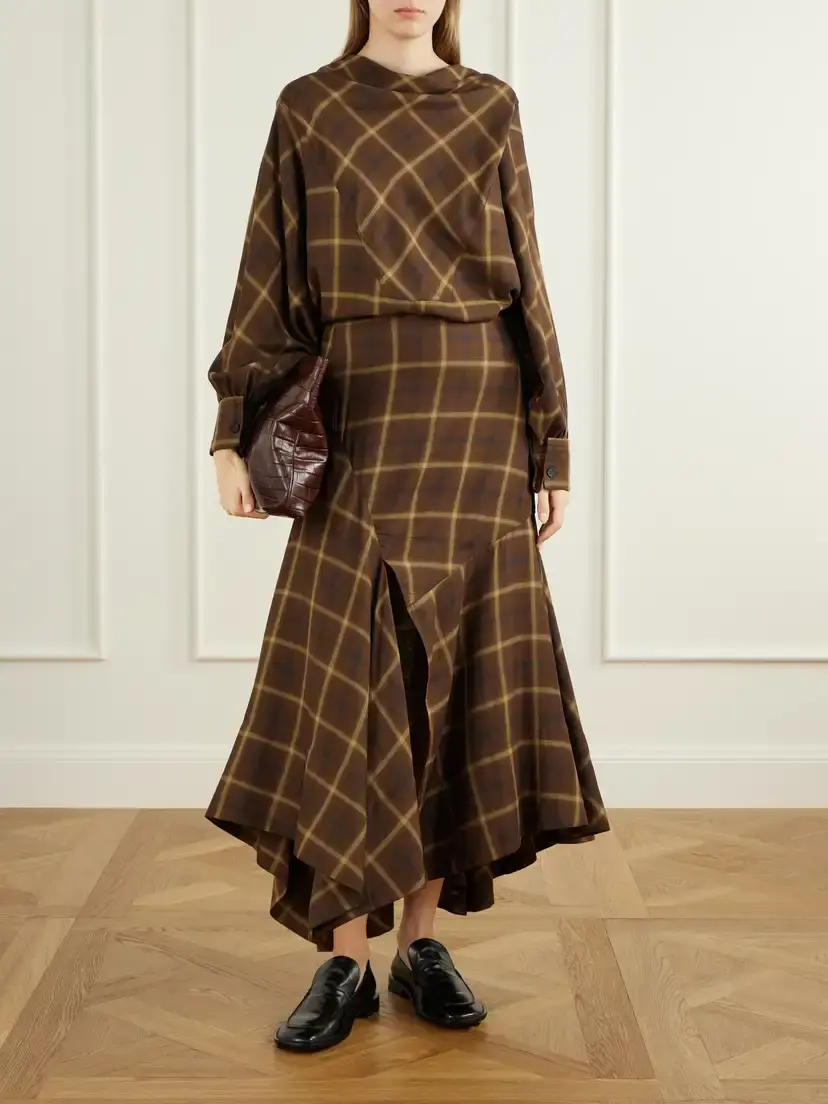 Co Slash Checked Crepe Midi Skirt | Thumbnail 2 Co Slash Checked Crepe Midi Skirt | Thumbnail 2