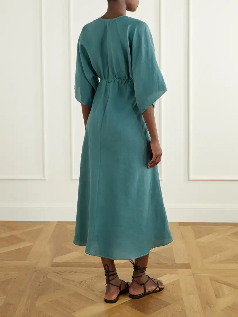 Eres Brilliance Gathered Linen Midi Dress | Thumbnail 3 Eres Brilliance Gathered Linen Midi Dress | Thumbnail 3