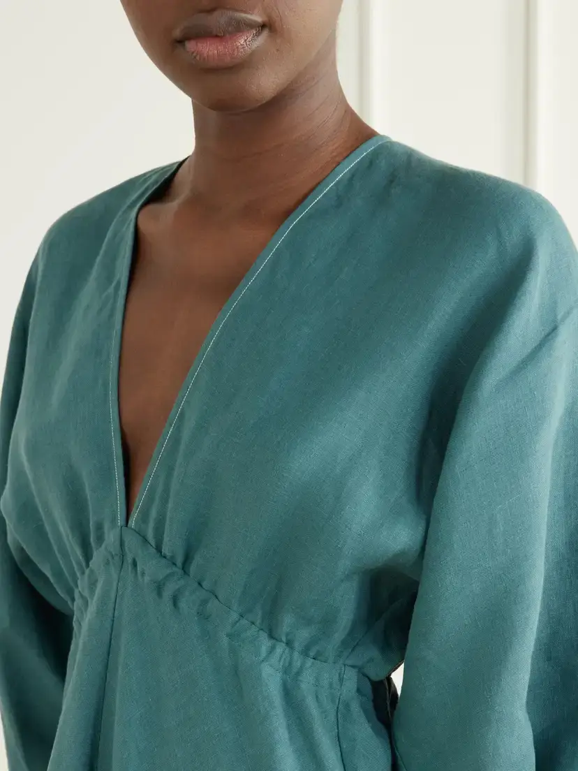 Eres Brilliance Gathered Linen Midi Dress | Thumbnail 4 Eres Brilliance Gathered Linen Midi Dress | Thumbnail 4